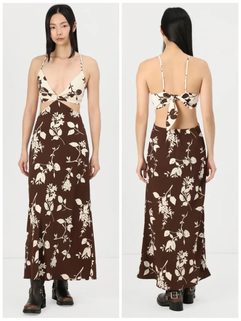 ABERCROMBIE &‎ FITCH Women’s Size SP Petite Brown Julia Slip Cutout Maxi Dress